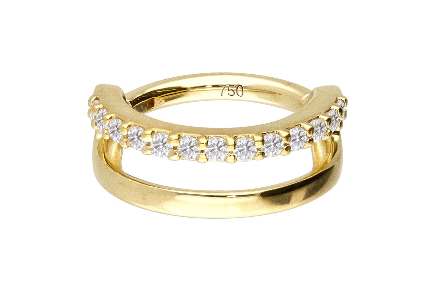 14/18 Karat Gold Segmentring Clicker Piercing EINGEFASSTE MOISSANITE + DOPPELRING
